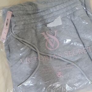 Victoria's Secret Light Gray Joggers with Pink Logo